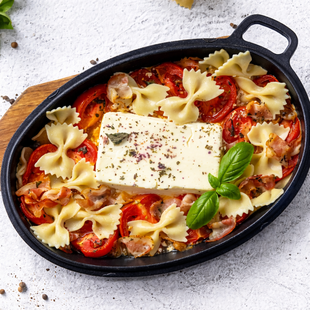 Pasta con feta e pomodorini al forno